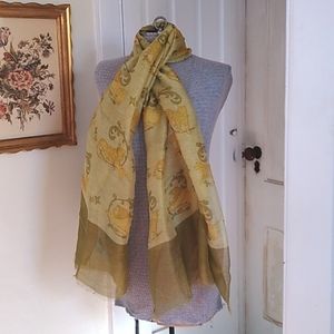 SAlVATORE FERRAGAMO green and Yellow leopards silk blend scarf